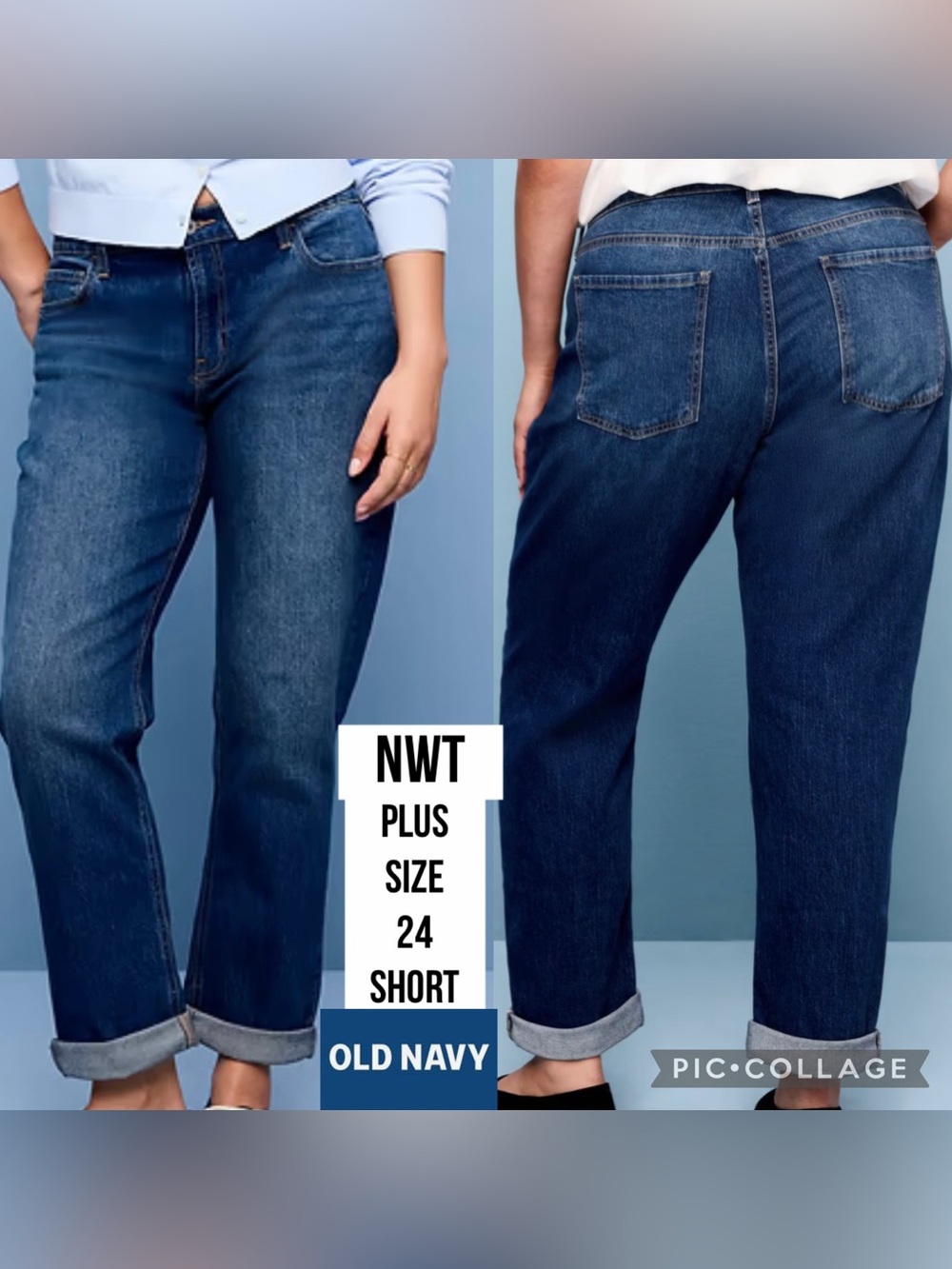 NWT Old Navy Womens Jeans Mid-Rise Wow Boyfriend Straight Cuffed Denim 24 SHORT